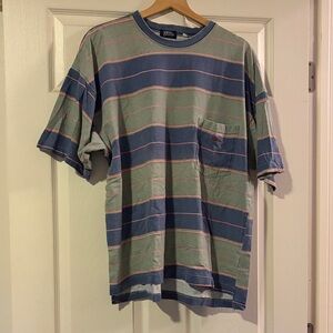 Vintage Quiksilver Blue and Gray Striped Tee
